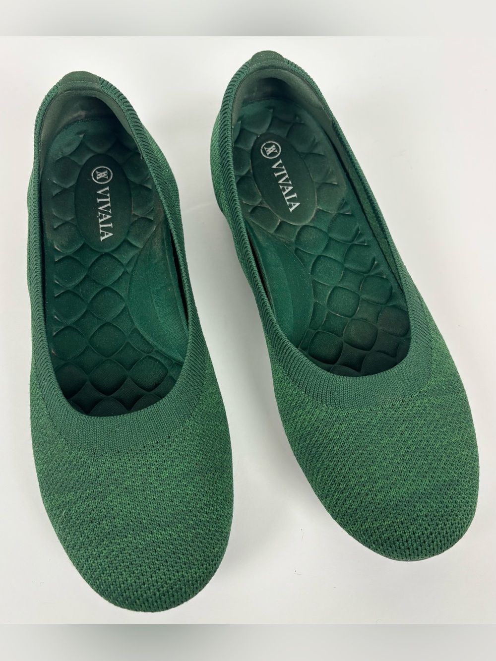 Vivaia Dark Green Breathable Washable Comfy Slip on Round Toe Ballet Flats - Picture 2 of 9